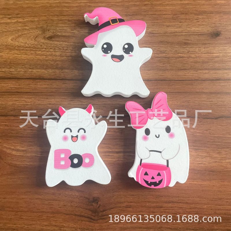 卸売木製工芸品クリスマスハロウィーン木製置物小さな幽霊木製装飾品木製看板|undefined