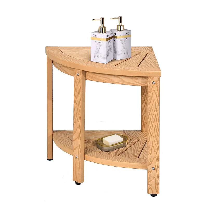 The wooden corner seat with a storage rack is suitable for the…