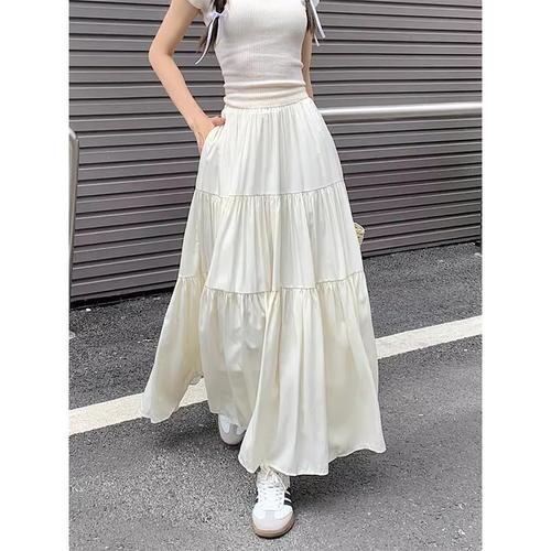 Women's High-Waisted Semi-Body Skirt with Design Sense, Summer 2024 New French Style, Versatile Large A-Skirt Hem, Casual Long Dress, Instagram Style