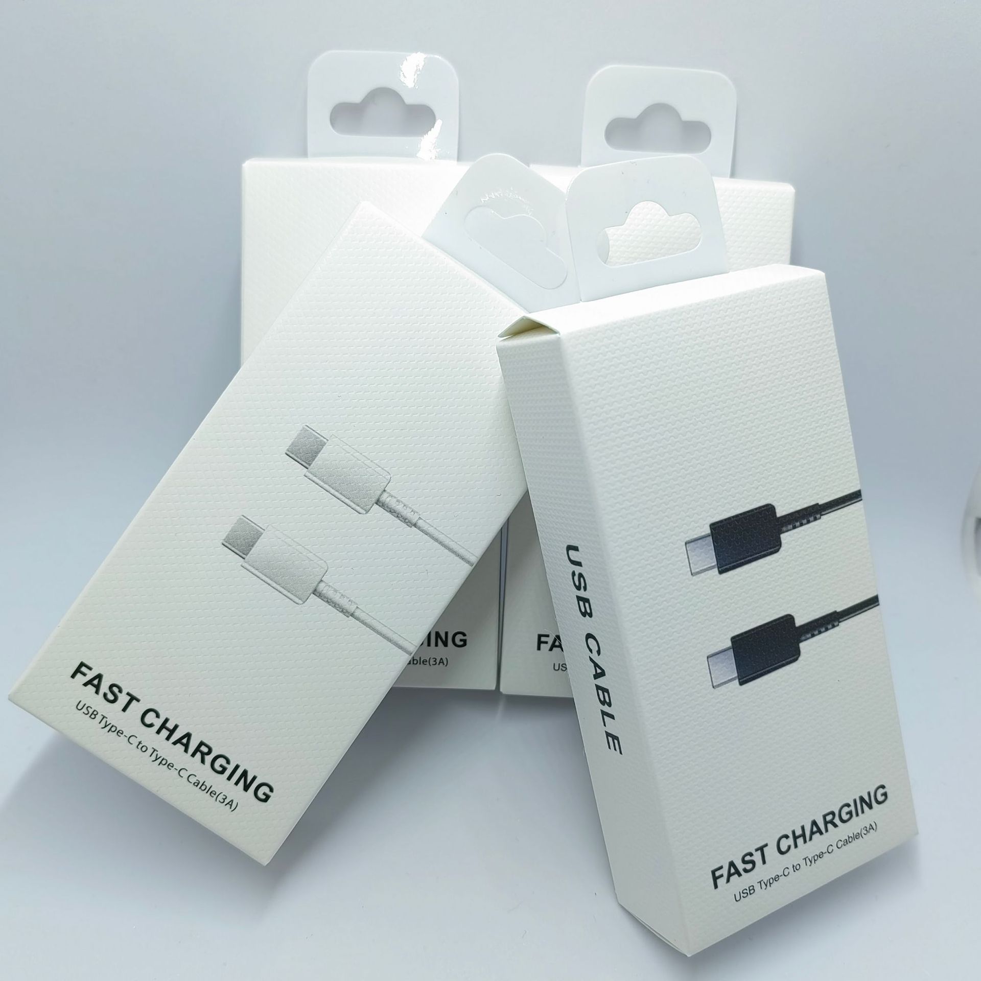 适用于三星3A数据线包装盒通用C-C数据线中性白盒包装彩盒现货
