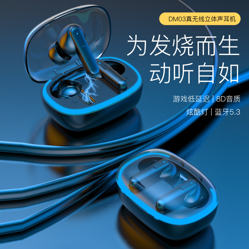 2024 Modelo privado transfronterizo DM03/DM04 Pantalla digital de almacenamiento transparente estéreo binaural Auriculares Bluetooth inalámbricos Estilo táctil