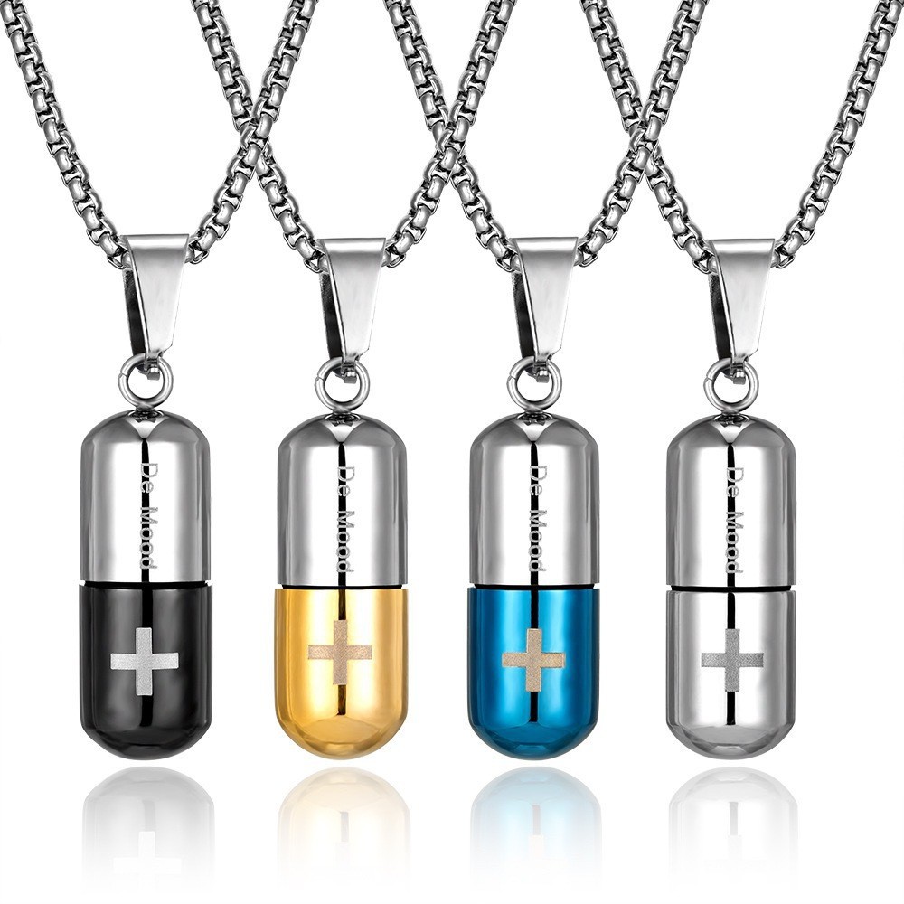 European and American Jewelry Titanium Steel Pill Capsule Pendant Can Be Opened Perfume Bottle Urn Necklace Hip-Hop Men's Accessories Trendy