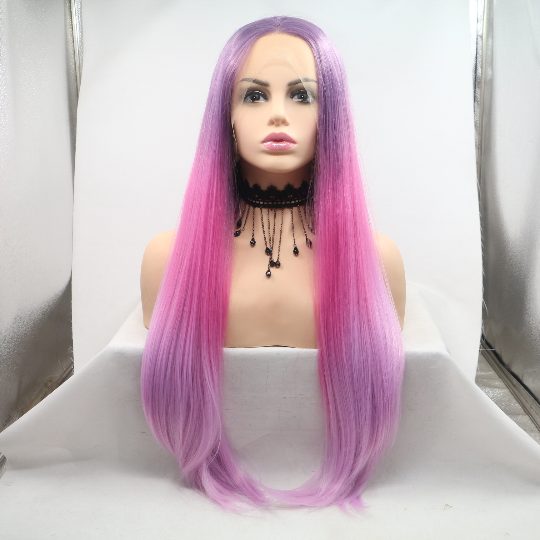 NEWLOOK pelucas europeas y americanas rizos largos frente encaje moda nueva pelucas transfronterizas color gradiente