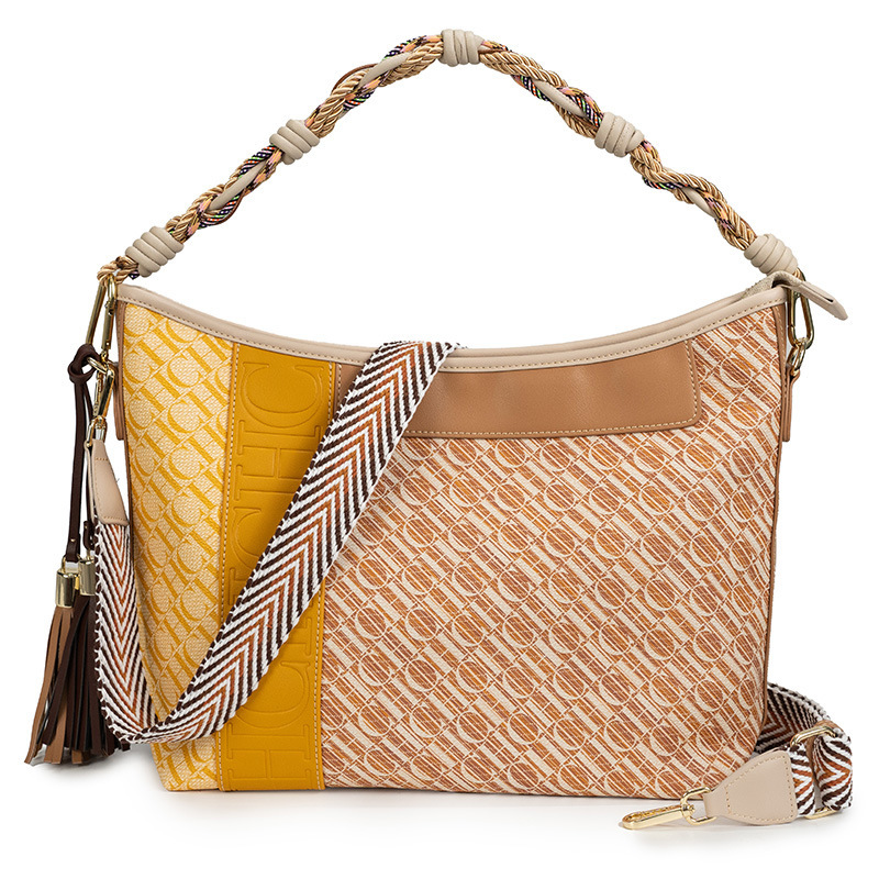 Chhc Niche Design Handbag Women's New Splicing High-End Woven Handle Shoulder Bag Crossbody Armpit Bag Chhc Niche Design Handbag Women's New Splicing High-End Woven Handle Shoulder Bag Crossbody Armpit Bag