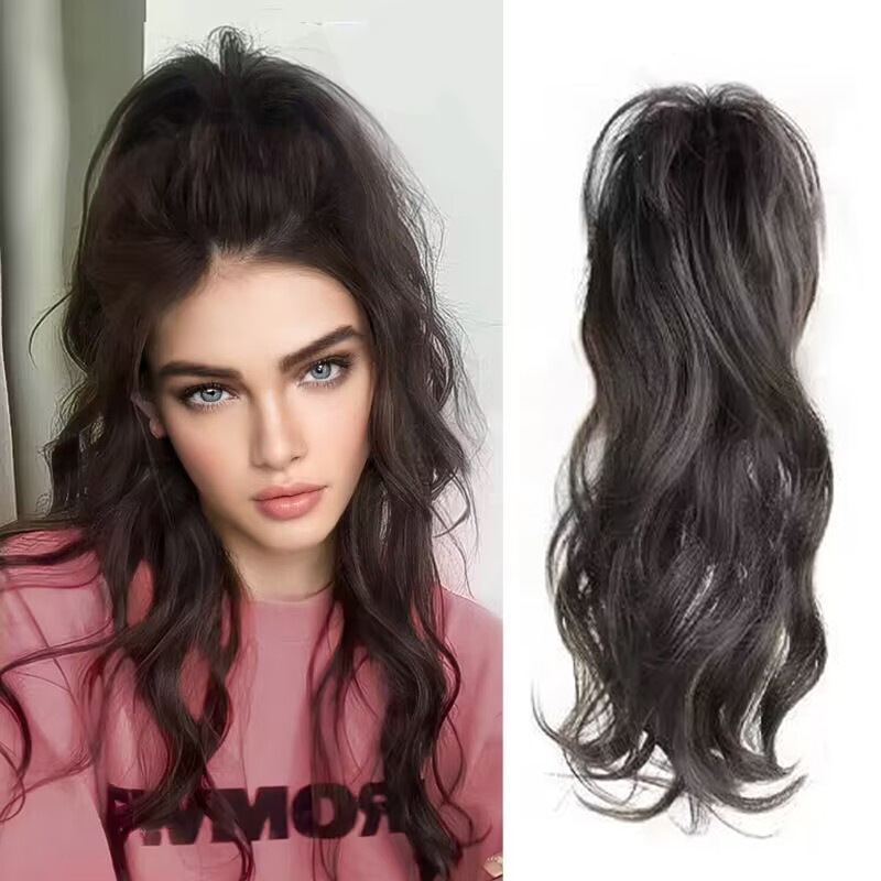 Foreign Trade European and American Pear Blossom Curly Ponytail Clip Chemical Fiber Can Be Tied into Natural Short Curly Hair Summer Half Braided High Ponytail Foreign Trade European and American Pear Blossom Curly Ponytail Clip Chemical Fiber Can Be Tied into Natural Short Curly Hair Summer Half Braided High Ponytail