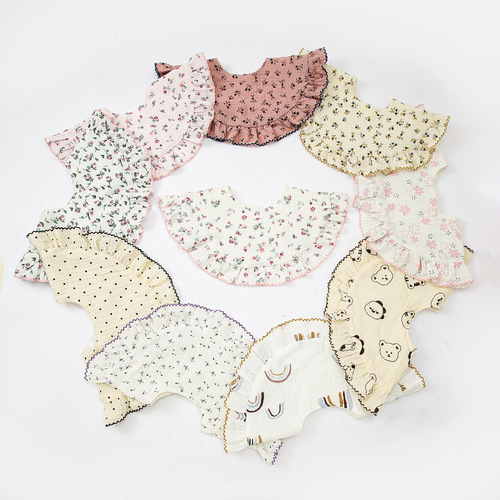 Newborn Baby Frilled Bib Cotton Gauze 360-degree bib Baby Accessories
