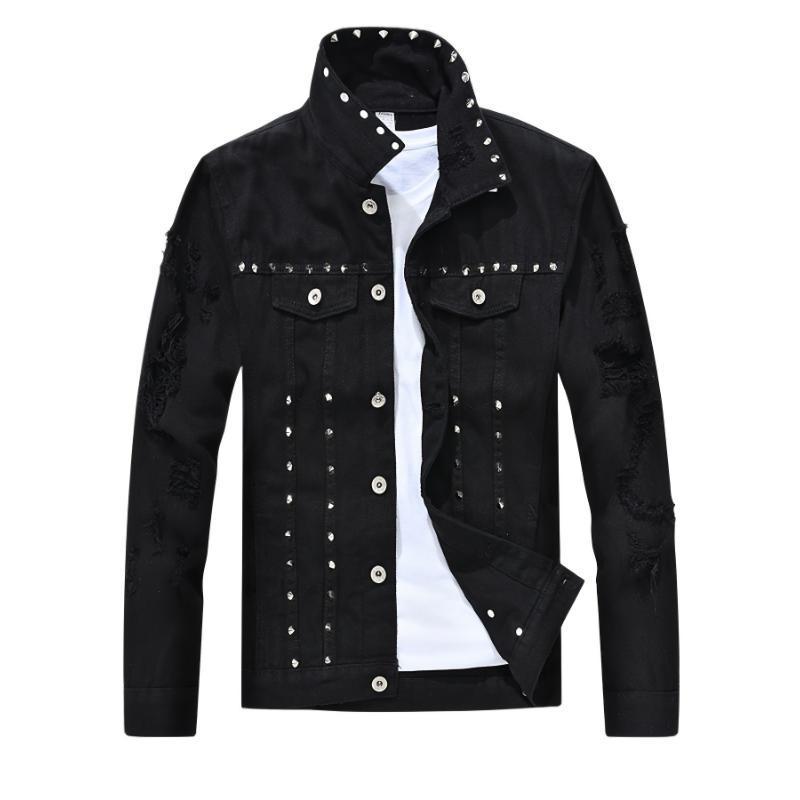 2025 New Cross-Border Dropshipping Men's Rivet Button Punk Style Deformed Denim Jacket
