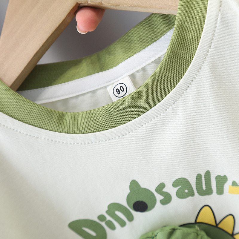 8130 traje de verano para niños 2025 nuevos pantalones cortos de manga corta de dinosaurio para niños de dos piezas ropa de verano para bebés de moda