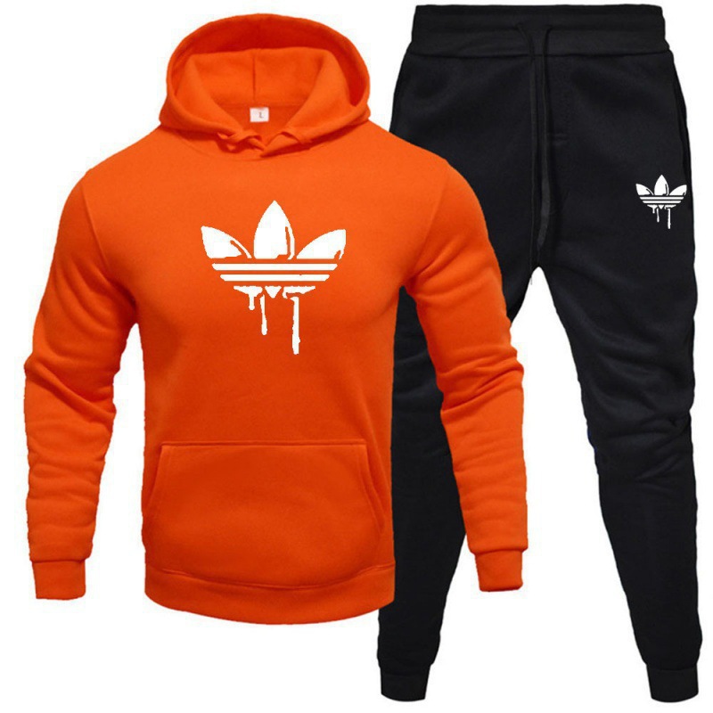 2024 Traje deportivo casual de los nuevos hombres transfronterizos Traje de moda con capucha Impresión de suéter de lana Traje de pantalón para hombres