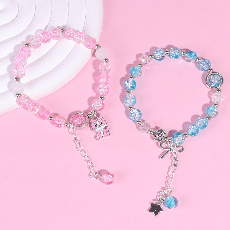 Pulsera de cuentas de bambú de dibujos animados - Estilo时尚, venta al por mayor, cuentas de cristal, joya para parejas y estudiantes, pulsera para niños y joyería femenina