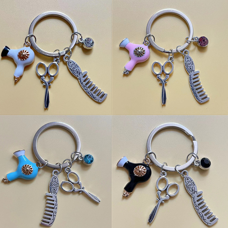 Scissors, Comb, Hair Dryer, Black Diamond Keychain, Hairdresser, Fashionable Hairstyle, Designer Barber Shop Peripheral Gifts