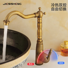 跨境法式全銅金色陶瓷面盆龍頭家用浴室櫃檯上盆廚房冷熱水槽龍頭