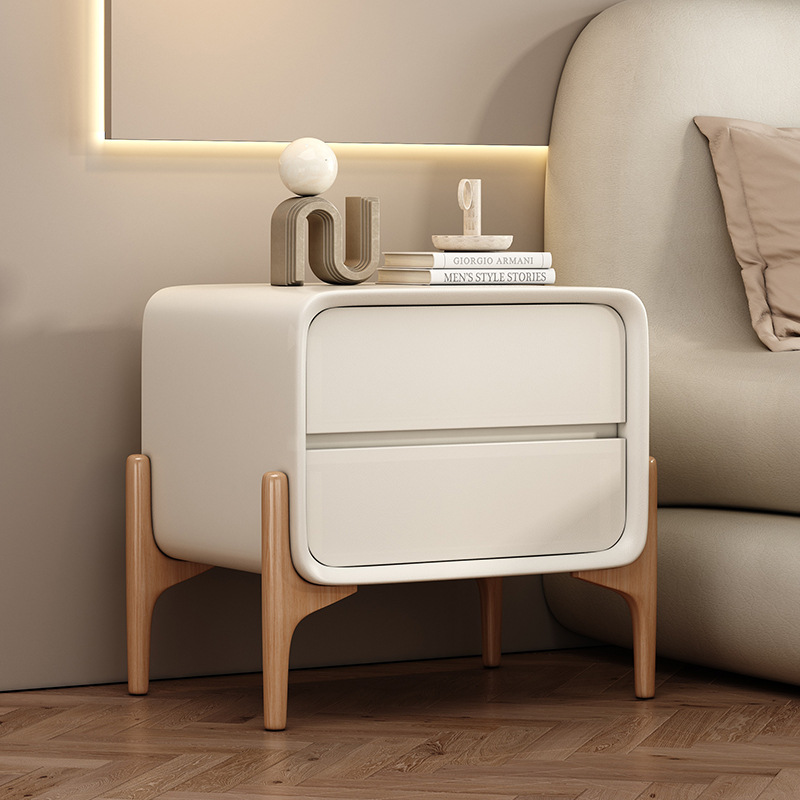 Solid Wood Bedside Table 2024 New Model Installation-Free Bedside Cabinet Bedroom Simple Elegant High-End Double Layer Storage Cabinet