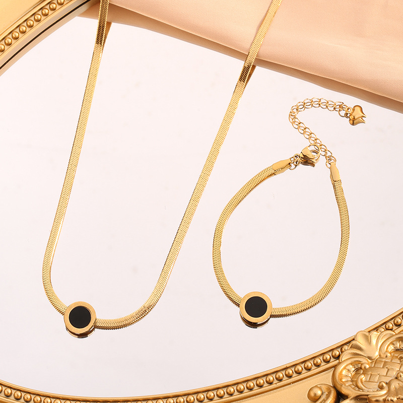 钛钢罗马黑圆项链2024年新款女不掉色轻奢小众锁骨链时尚百搭手链