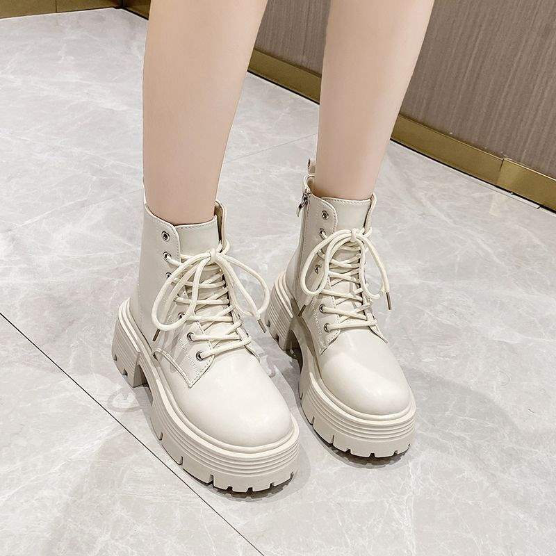 White Leather Women's Platform Boots Winter Fleece Lined_voghion.com