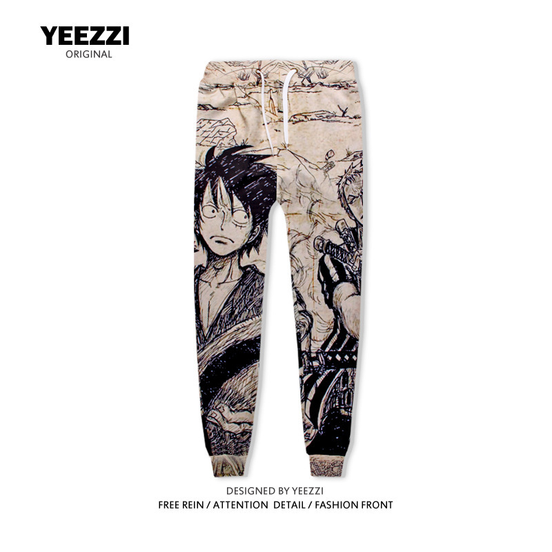Men's American-Style Sweatpants Casual Long Pants Loose Trendy Casual Pants Full Print One Piece Naruto Pants