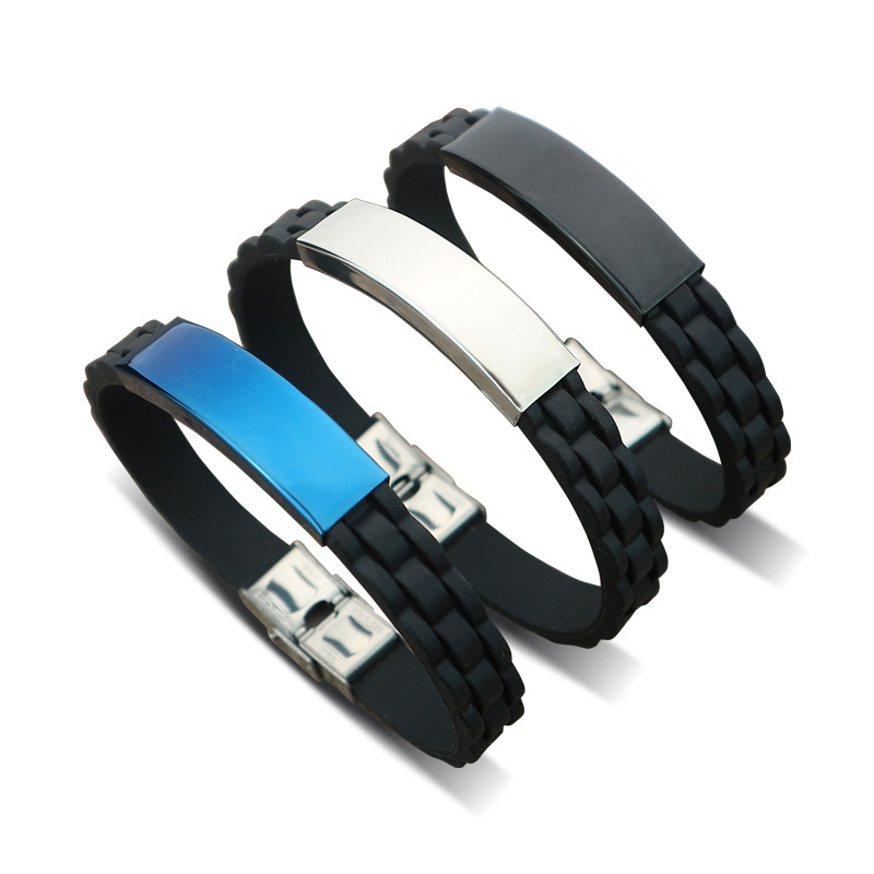 Europe and the United States new hand jewelry silicone sports boys bracelet trend simple DIY lettering stainless steel bracelet wholesale