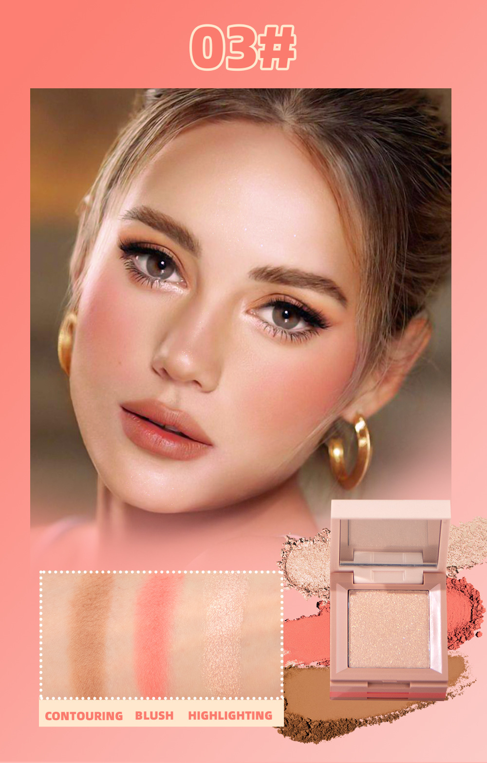 Qibest 3-in-1 Facial Makeup Box: Highlighter Blush, Pearlescent, Polarized, Three-dimensional, Matte, Natural, and powder-free eyeshadow palette undefined
