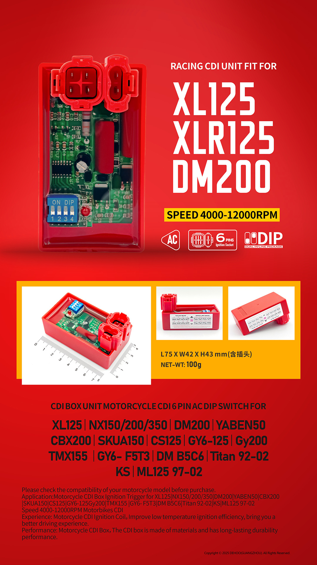 Suitable for Gy6 Cs125 Modified Igniter Dm200 Motorcycle 6-Pin Modified Dial Code Igniter