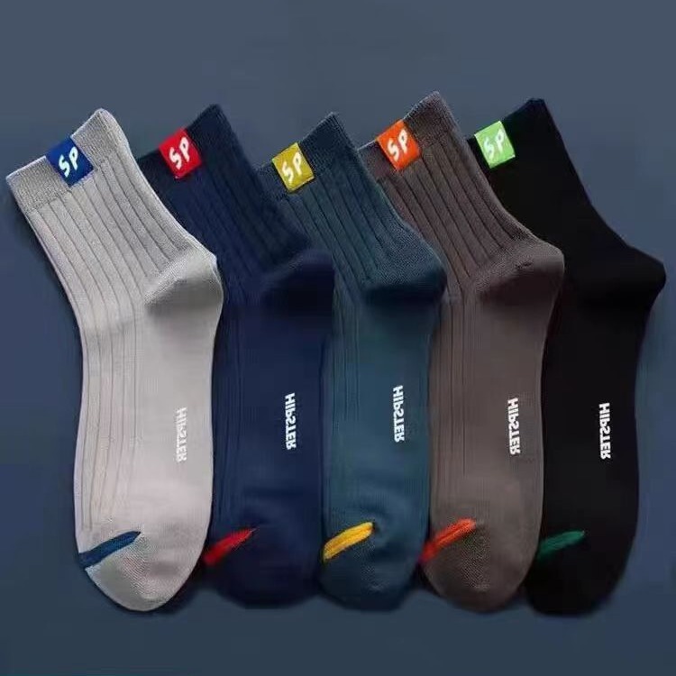[Hot] Socks Men's Trendy All-match Mid-length Socks Stockings Letter Sports Socks Four Seasons Men's Business Socks
