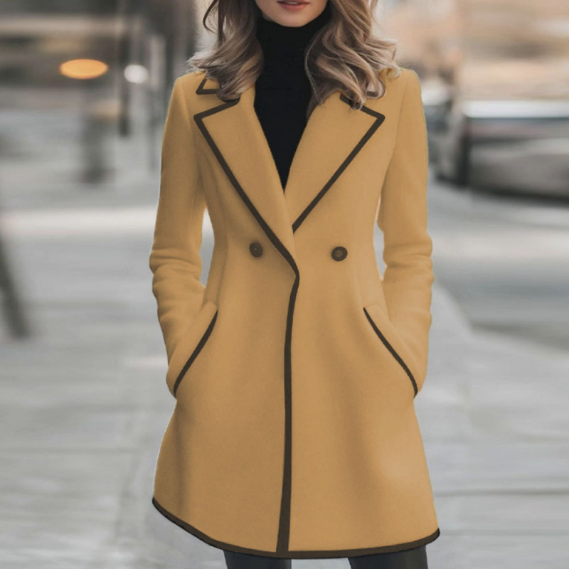 2025 Amazon Cross-Border European and American New Style Elegant Autumn and Winter Mid-Length Slim Woolen Coat Woolen Jacket