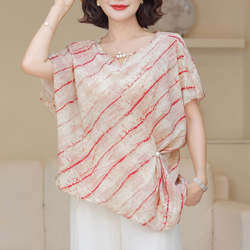 Mom's Short-Sleeved T-Shirt, Middle-Aged and Elderly Women's Clothing, Stylish New Style for Women over 50, 60-Year-Old Women, Grandma's Summer Outfit Set