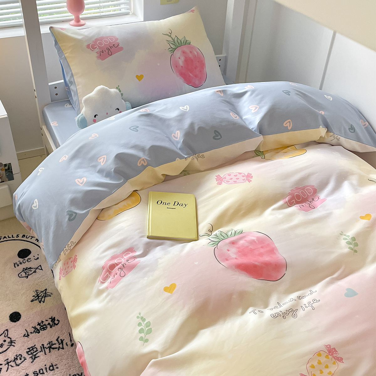 Juego de cama de dormitorio de estudiantes universitarios de tres piezas sábanas de algodón de algodón, funda de edredón, funda de edredón, juego de ropa de cama de seis piezas