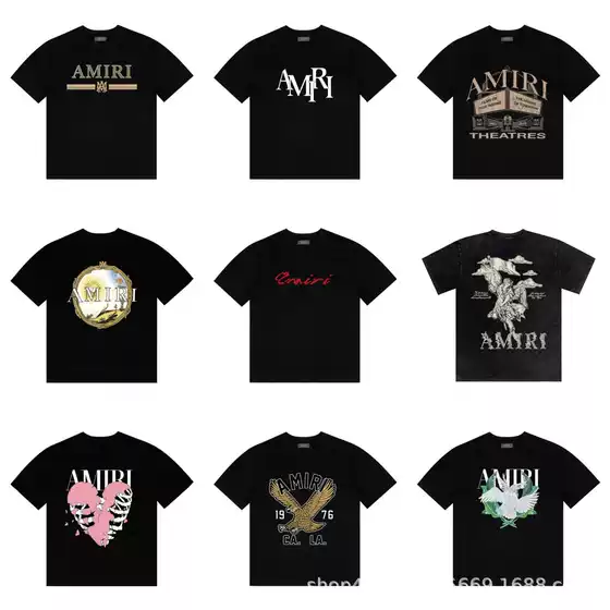 2025 Summer Amiri Short Sleeve T-Shirt Streetwear Front and Back Rainbow Letter Logo Print Amiri Crewneck Tee