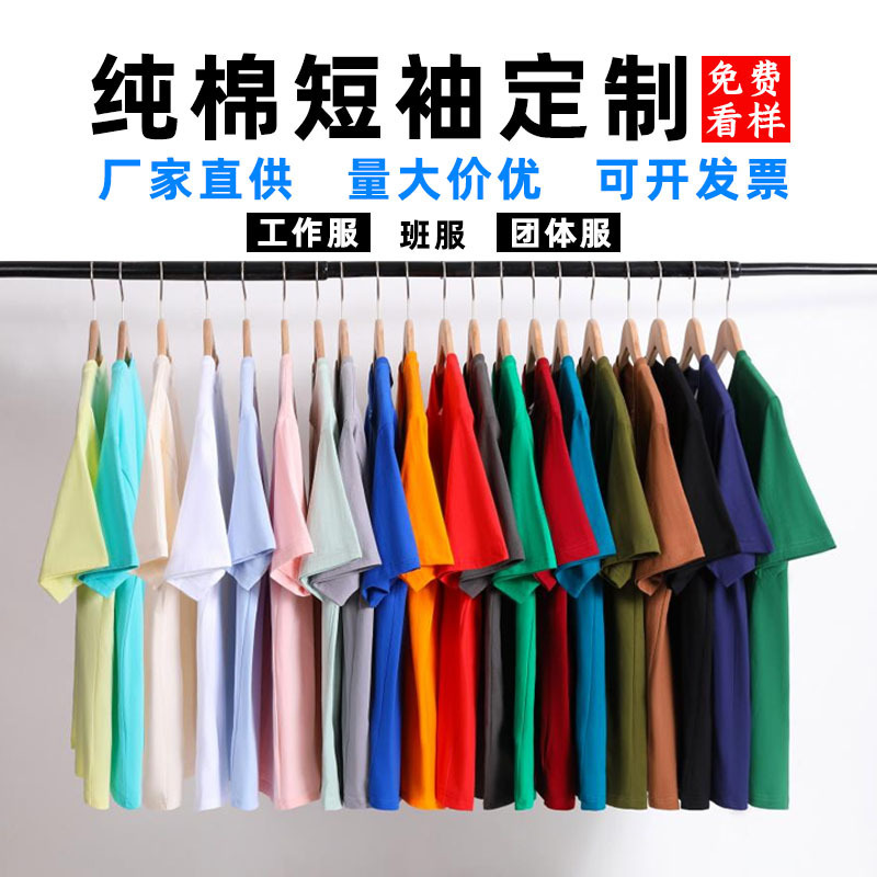 Pure Cotton T-Shirt Custom Logo Round Neck Short Sleeve Enterprise Work Clothes Printing Class Clothes Party Clothes Advertising Culture Shirt diy