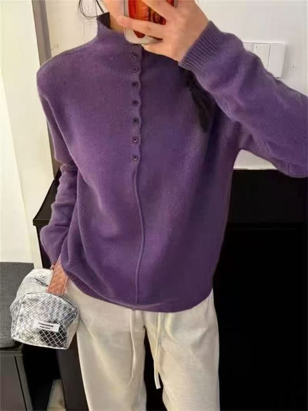 秋冬新款半开扣高领毛衣女加厚长袖针织衫上衣时尚百搭针织衫打底|undefined