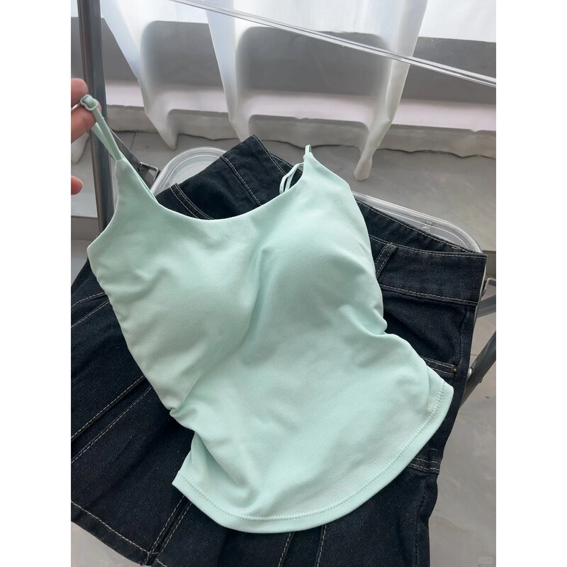 Mint Green Sling for Women with Built-In Breast Pads, Slim Fit, Sweet and Spicy Bm Style Inner Layering Top, Summer Outer Vest, Beautiful Back