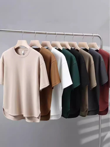 【Seven Color Options】Summer Short Sleeve Set Men's Crew Neck T-Shirt High-End Solid Color Half Sleeve Fashion Open Hem Five-Finger Pants