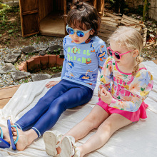 2025款儿童泳衣女孩分体苹果长袖长裤防晒速干拉链中童女童游泳衣