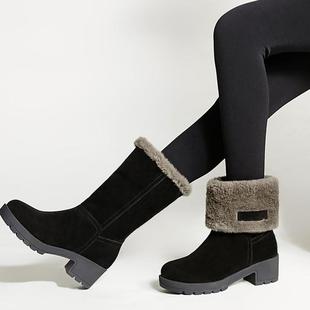 2022 Autumn and Winter Non-slip Thick-soled Snow Boots Women's Medium Boots Thick Velvet Warm Cotton Boots Frosted Leather Winter Boots Women's Shoes