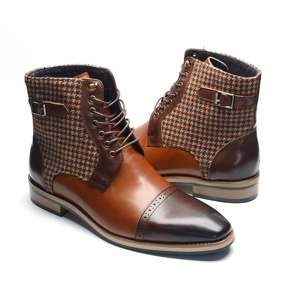 Men's Handmade Cowhide Fashion Lace Up Pointed Toes Leather Boots