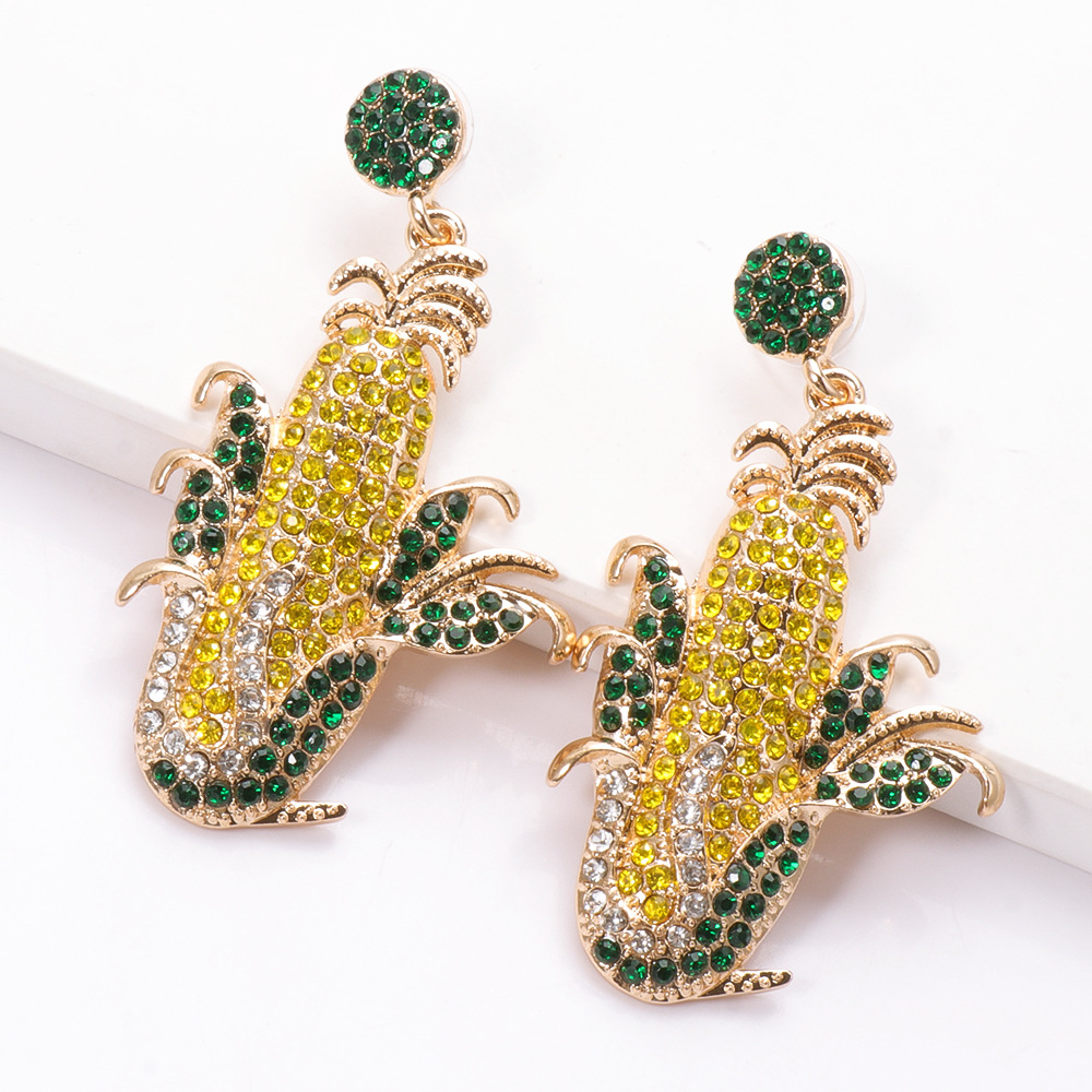 Fashion Corn Shape Color Diamond Alloy Earrings Wholesale display picture 4