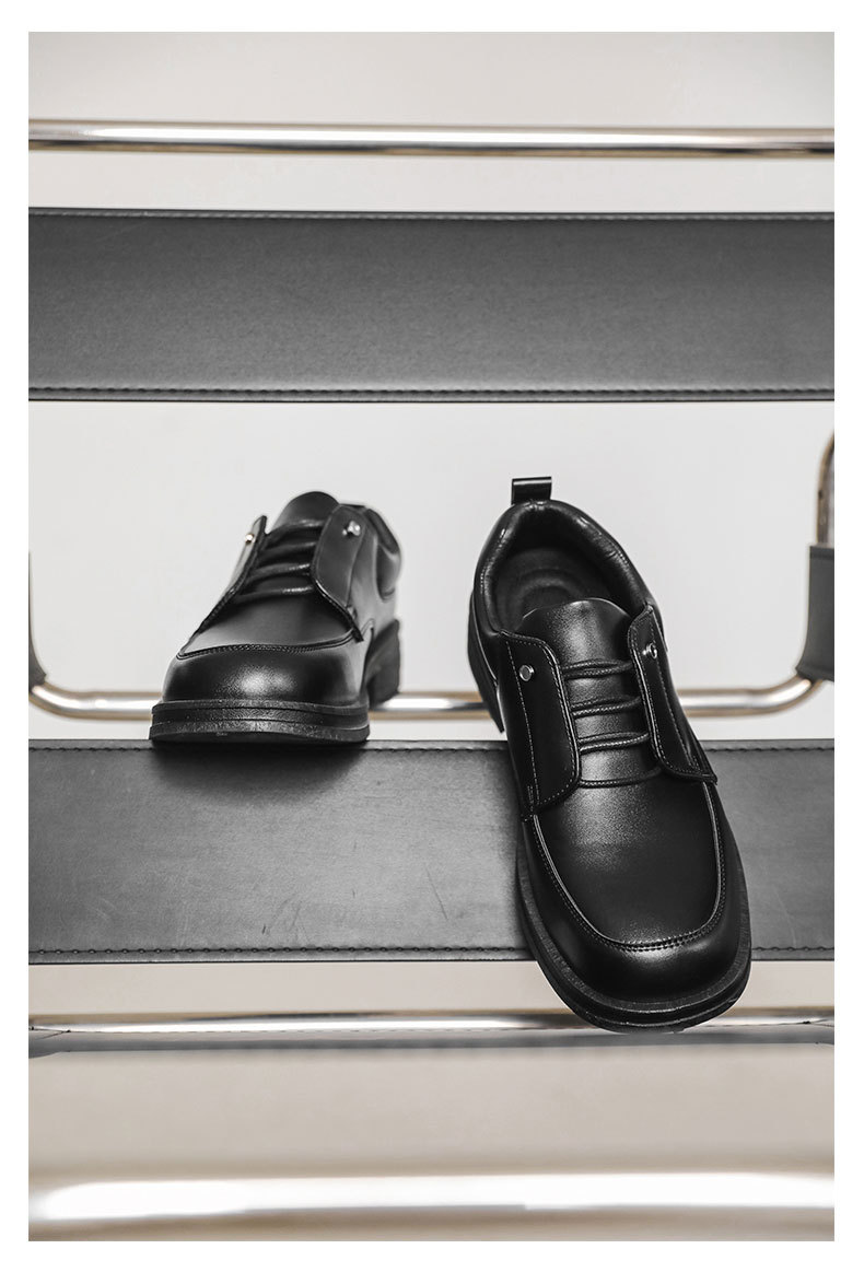 Derby ShoeVault à bout carré pour homme, semelle épaisse rehaussante, style britannique noir, idéal pour le travail, les loisirs, les jeunes, le style rétro ou les déplacements quotidiens._voghion.com