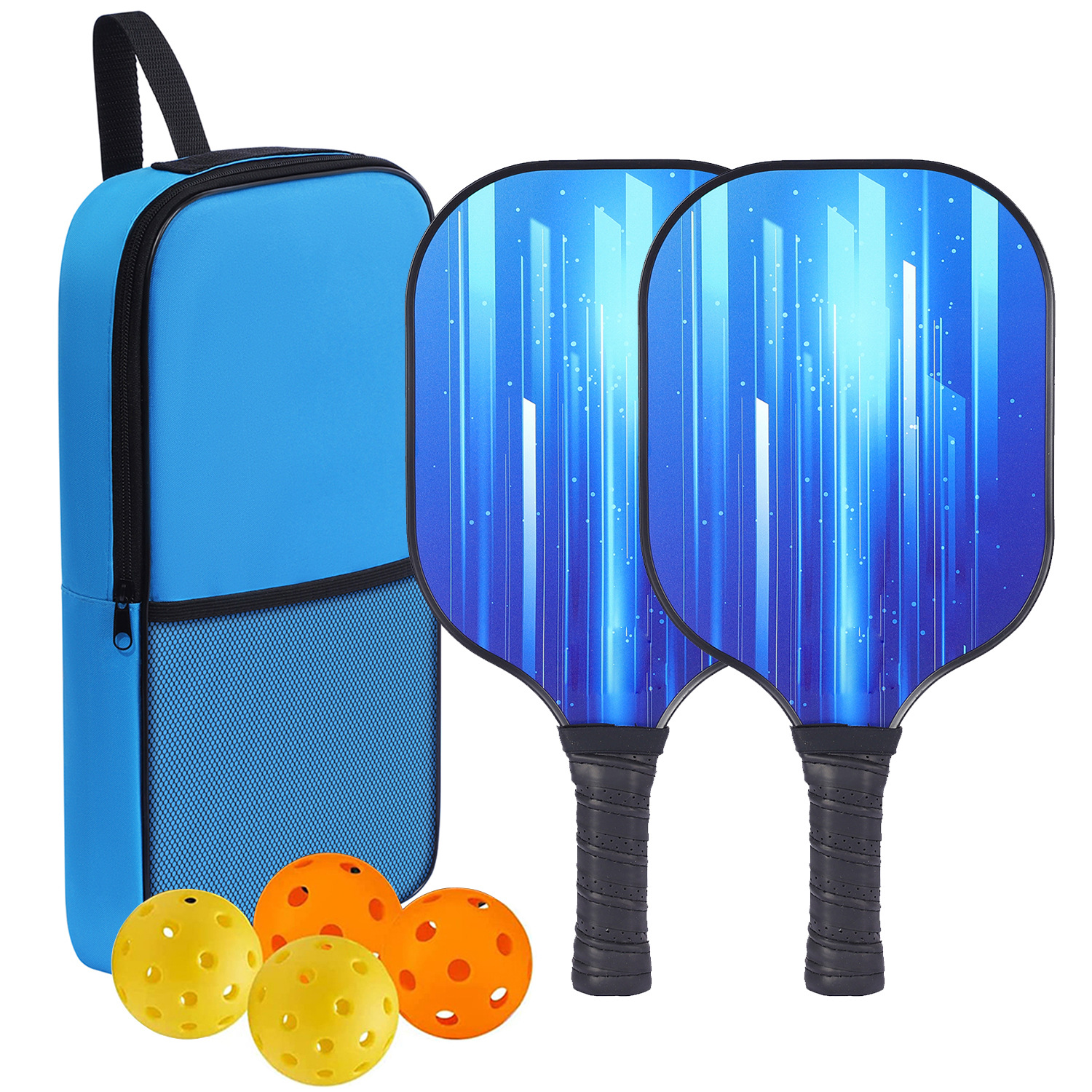 Factory Peak racket fiberglass blue storage bag UV color printing outdoor leisure hot pressing feather racket beach clapper