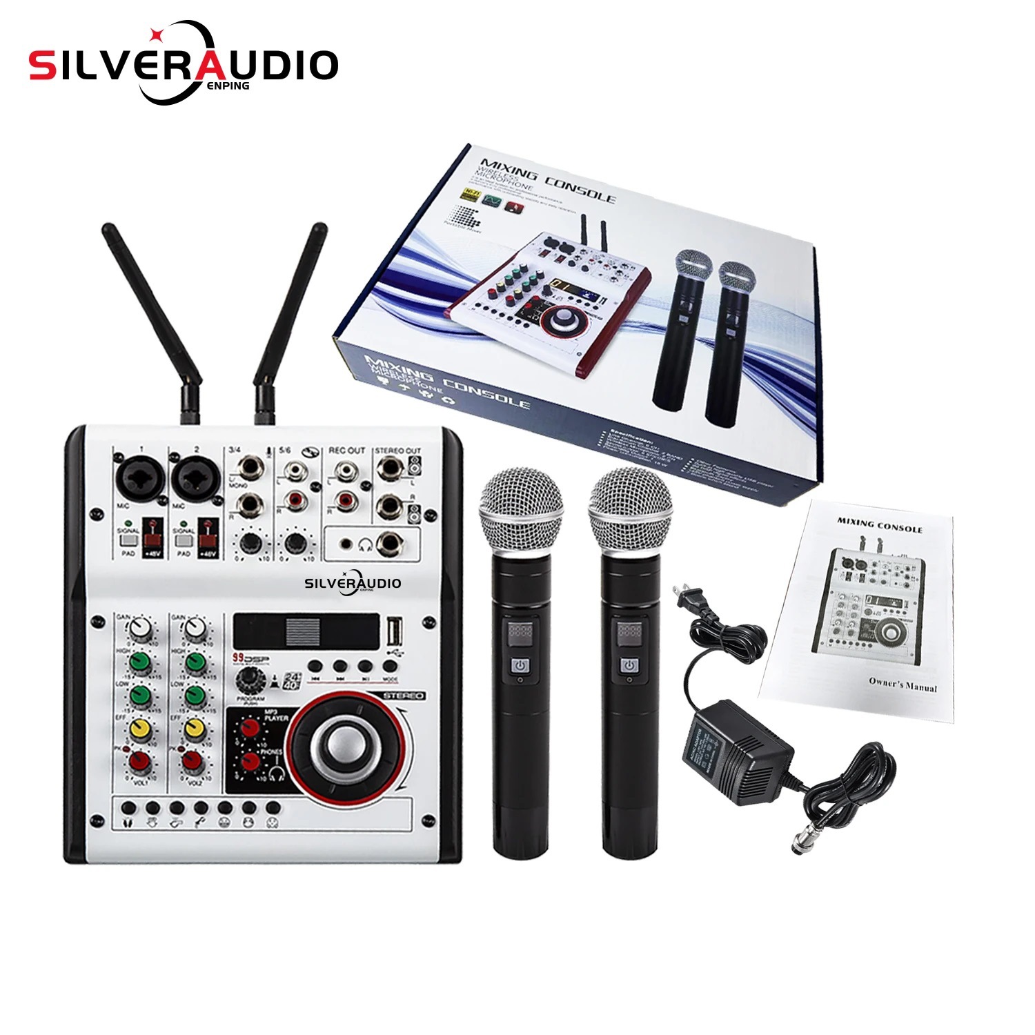 声卡调音台套装 MP3输入内置99混响效果6声道带麦克风数字调音台