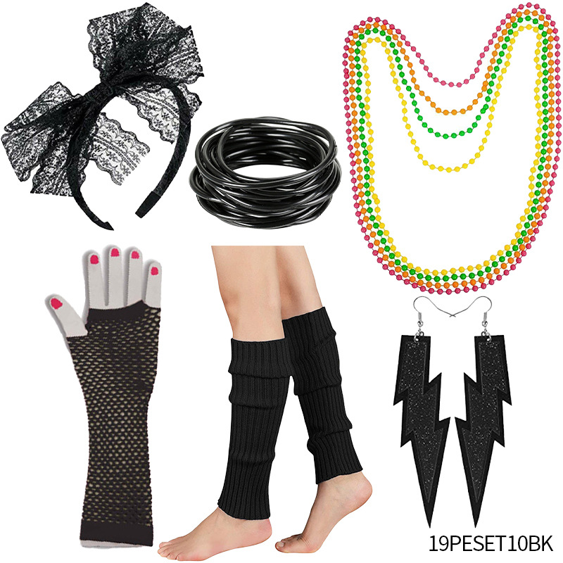 1980 solo partido vestido de cuatro colores neón collar pulsera Lightning pendientes red pesca guantes pierna calcetines seis traje