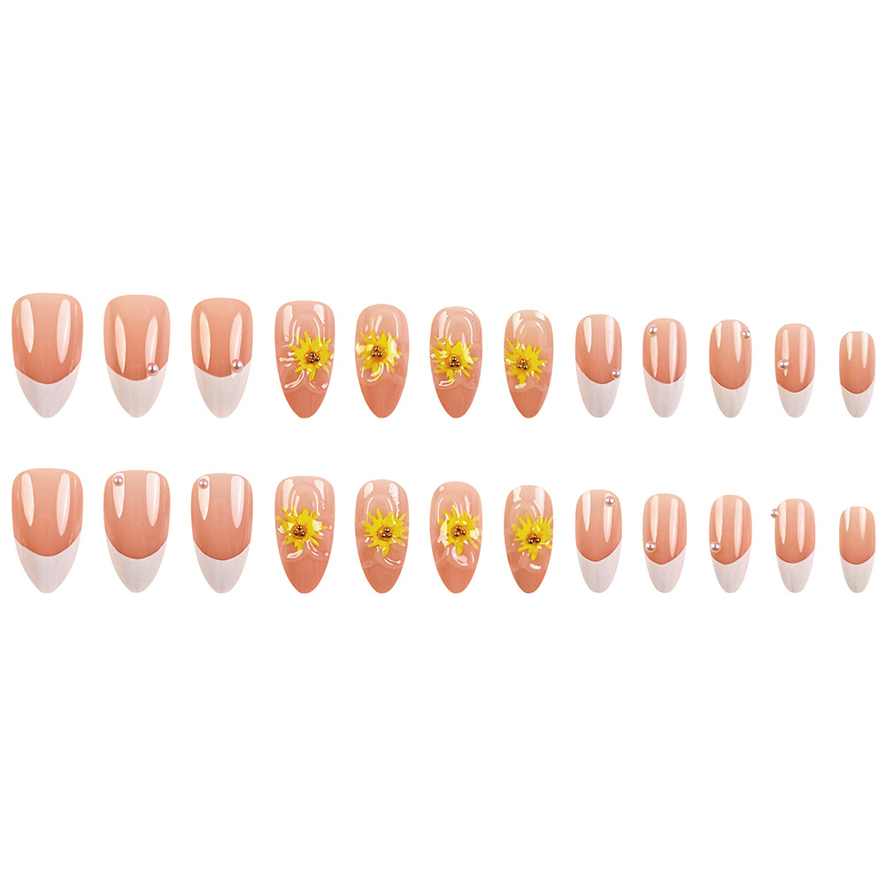Comercio extranjero más vendido goteando pecado blanco de manicura francesa polvo desnudo de perlas de uñas 24 piezas de parche de uñas