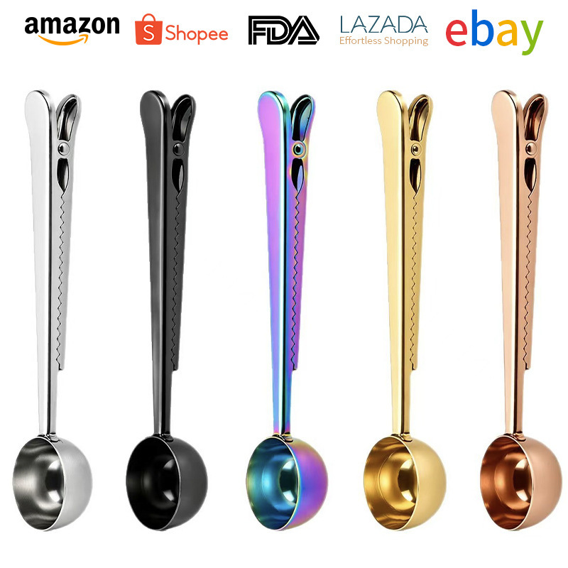 Creative Stainless Steel Household Milk Tea Shop Fruit Powder Tea Measuring Spoon with Clip Coffee Milk Powder Spoon Multifunctional Two-In-One Creative Stainless Steel Household Milk Tea Shop Fruit Powder Tea Measuring Spoon with Clip Coffee Milk Powder Spoon Multifunctional Two-In-One