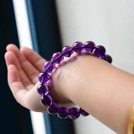 天然紫水晶手链男女 乌拉圭紫晶手串深紫罗兰手串一物一图无色差