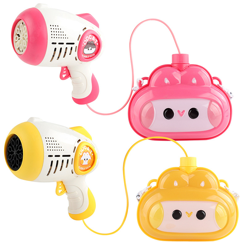 Los niños de juguete de la burbuja ocasional gato burbuja eléctrica que sopla la pistola de burbujas automática mochila caja de color traje al por mayor