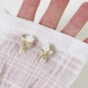 Mosquito coil pearl with zircon, ear clips, flowered