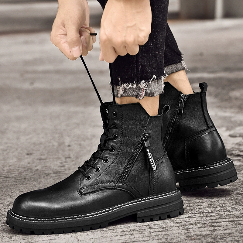 Ботинки Martens Chelsea из кожи, демисезонные, высокий верх, рифлёная подошва, размеры 38–45