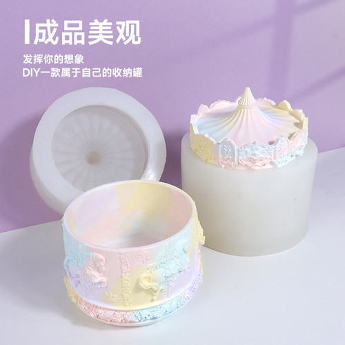 Rotating Carousel Storage Jar Silicone Mold Handmade DIY Crystal Droplet Scented Plaster Brand Storage Jar Mold