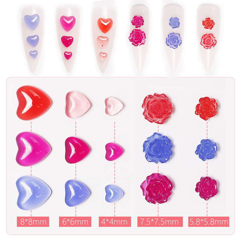 Nuevo estilo japonés de belleza de uñas de luz amor camellia hielo transparente perforación de diamante fresco sensación de luz decoloración transparente joyería de uñas