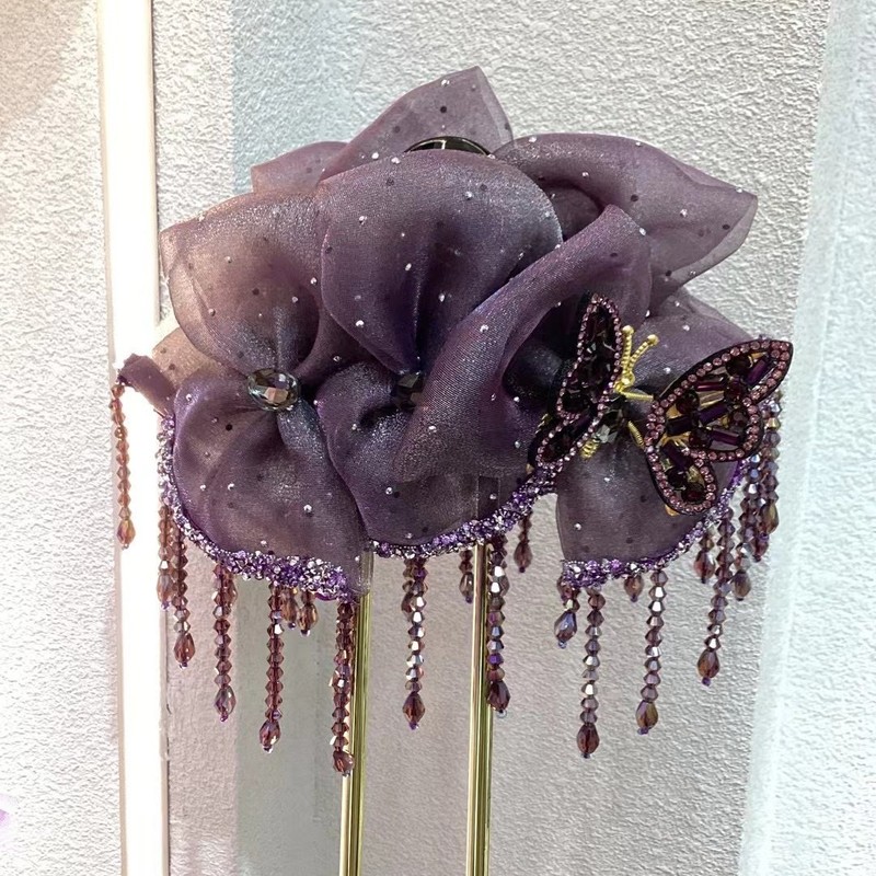 现货可代发年轮鲨鱼夹AB面蝴蝶花朵晶晶流苏发夹配饰优雅高级头饰|undefined