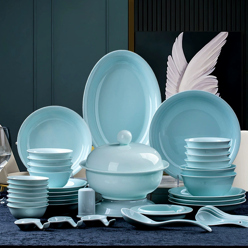 Декоративный набор посуды Jingdezhen, посуда при высоких температурах подглазурной роспи, белая фарфоровая сервировка сельдя дом, китайский стиль, подарок на новоселье